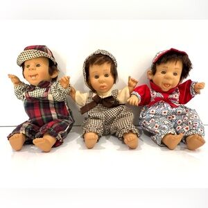 Vintage Lot 3 Gi-go Expressions Baby Dolls Palm Pals Boy Farmer Red Blue Hats